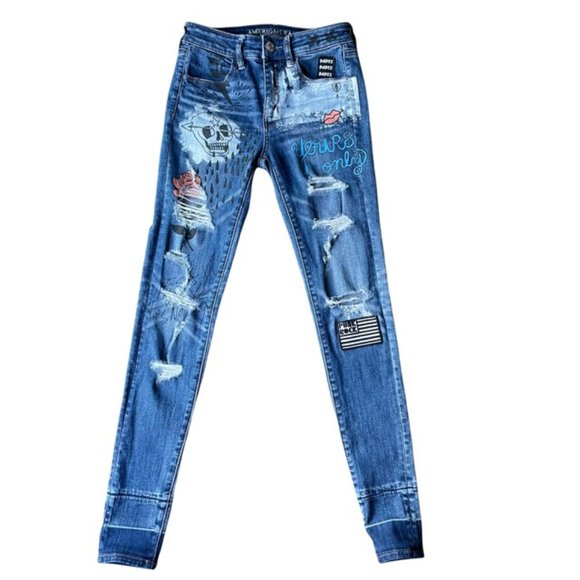 American Eagle Outfitters Denim - Rare American Eagle Outfitters Super Stretch Hi-Rise Jegging Graffiti Jeans